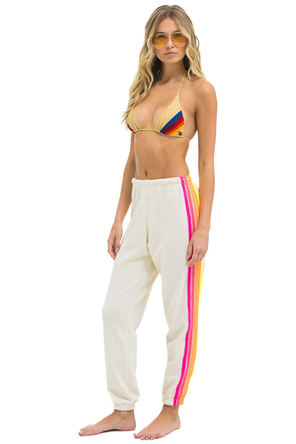 White W/ Gold Stripe Sweatpants main image 1