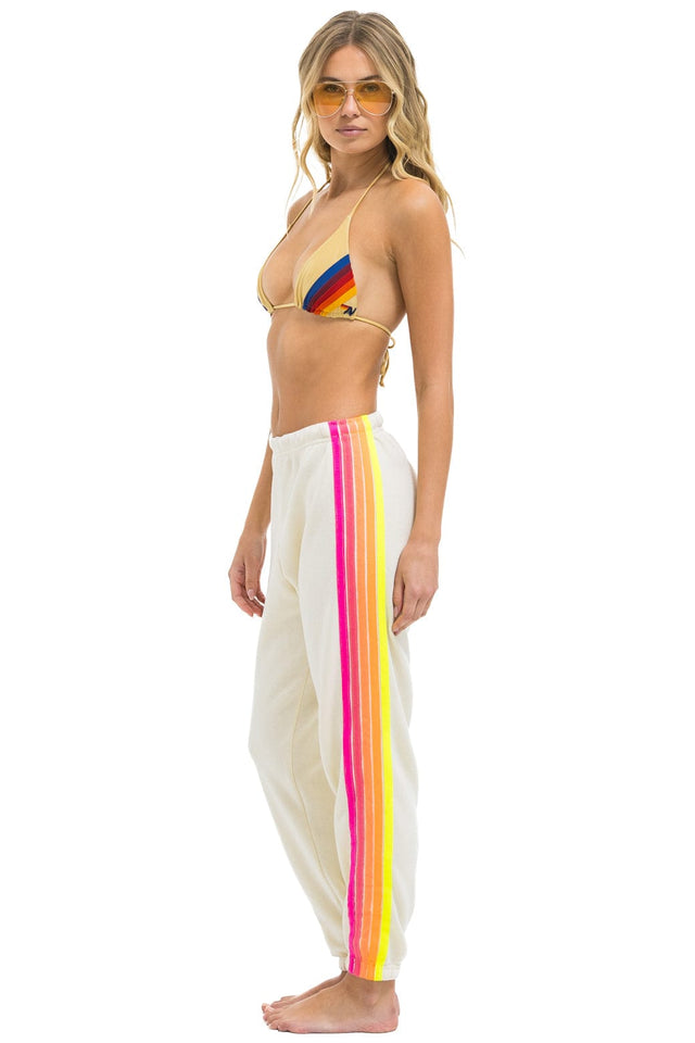 5 Stripe Women's Sweatpants Chocolate White Neon