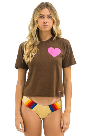 HEART PRINT BOYFRIEND TEE - CHOCOLATE // NEON PINK