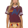 Aviator Nation Logo V-Neck Jersey Boyfriend Tee in burgundy with a white logo