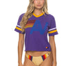 Aviator Nation Logo V-Neck Jersey Boyfriend Tee in deep purple with a white and gold logo