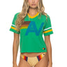 Aviator Nation Logo V-Neck Jersey Boyfriend Tee in kelly green with a white and gold logo