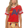 Aviator Nation Logo V-Neck Jersey Boyfriend Tee in red with a white logo
