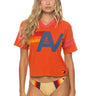 Aviator Nation Logo V-Neck Jersey Boyfriend Tee in vintage orange with a vintage red logo