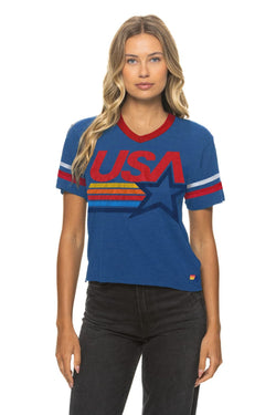 USA STAR VNECK JERSEY BOYFRIEND TEE - ROYAL // RED // WHITE