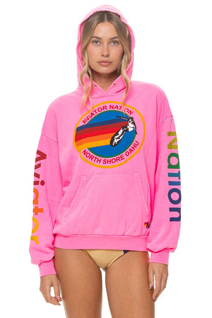 AVIATOR NATION NORTH SHORE RELAXED PULLOVER HOODIE - NEON PINK