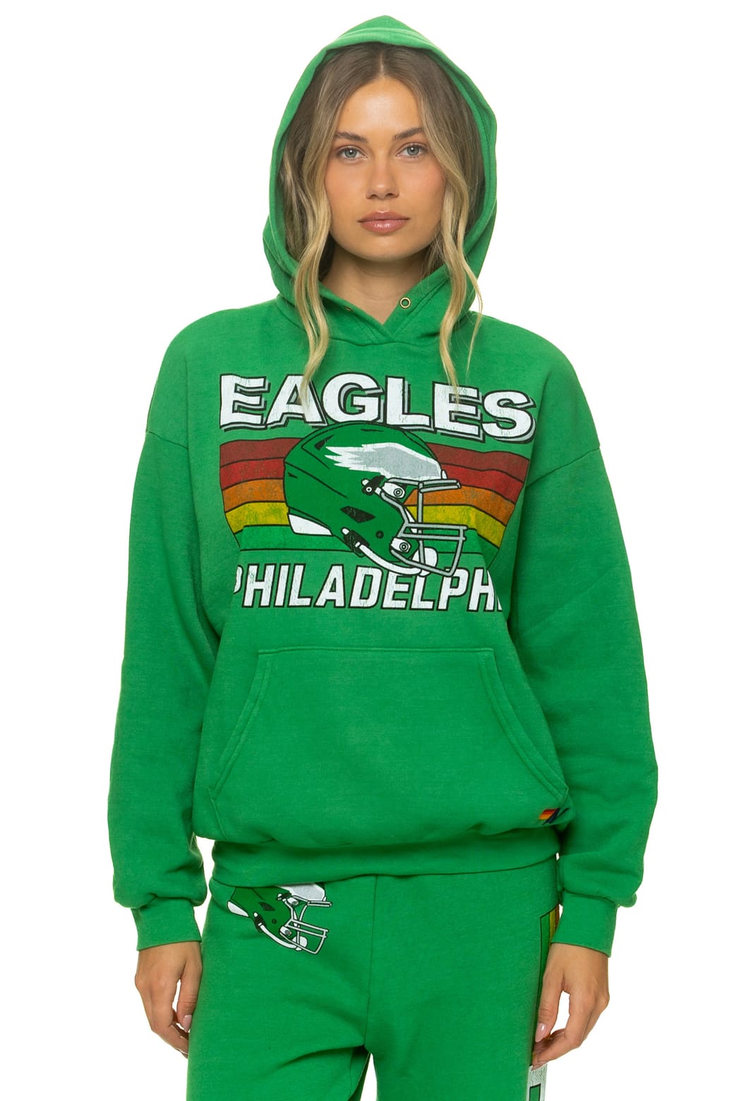 PHILADELPHIA EAGLES HELMET RELAXED PULLOVER HOODIE - KELLY GREEN