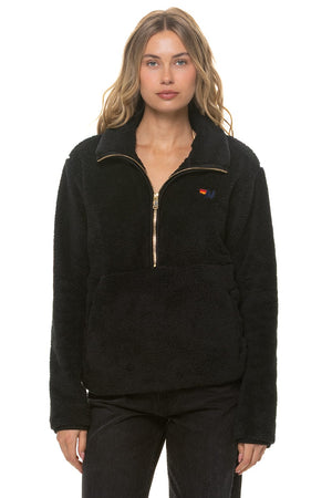 TEDDY UNISEX HALF ZIP JACKET - BLACK
