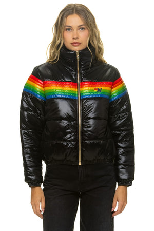 6 STRIPE LUXE APRES PUFFER JACKET - GLOSSY BLACK