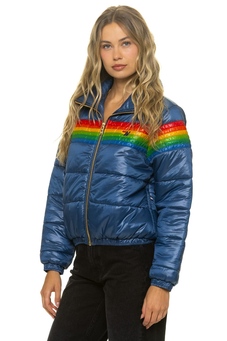 6 STRIPE LUXE APRES PUFFER JACKET - GLOSSY DEEP BLUE