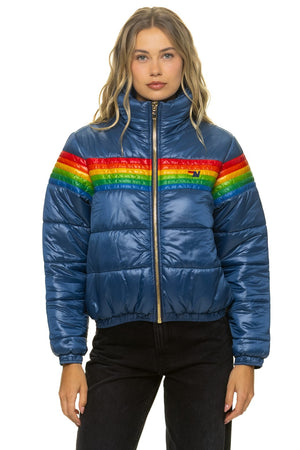 6 STRIPE LUXE APRES PUFFER JACKET - GLOSSY DEEP BLUE