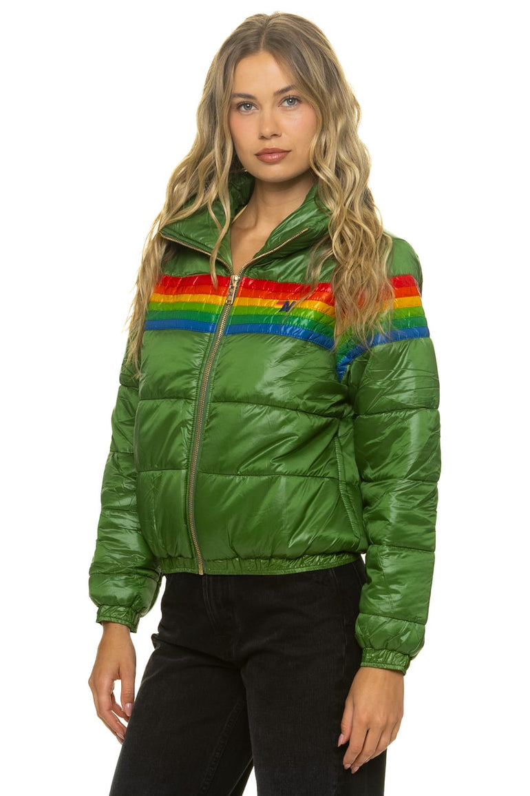 6 STRIPE LUXE APRES PUFFER JACKET - GLOSSY GARDEN GREEN