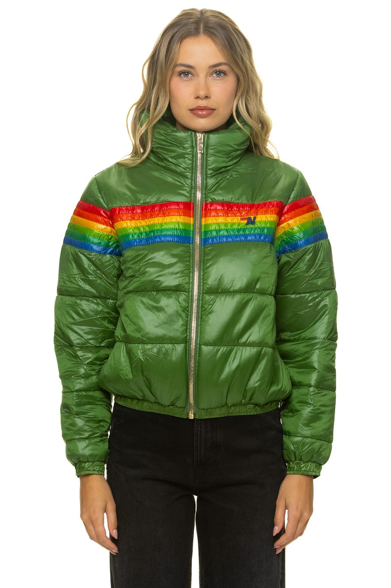 6 STRIPE LUXE APRES PUFFER JACKET - GLOSSY GARDEN GREEN