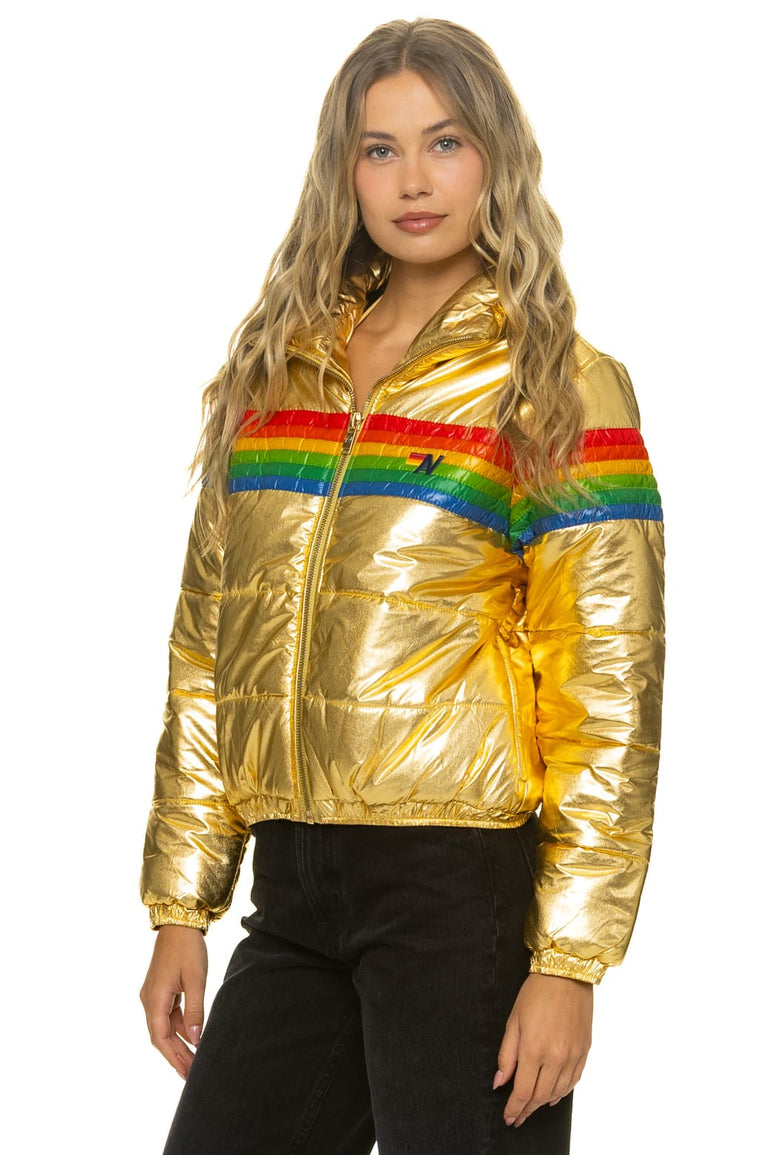 6 STRIPE LUXE APRES PUFFER JACKET - GLOSSY GOLDEN