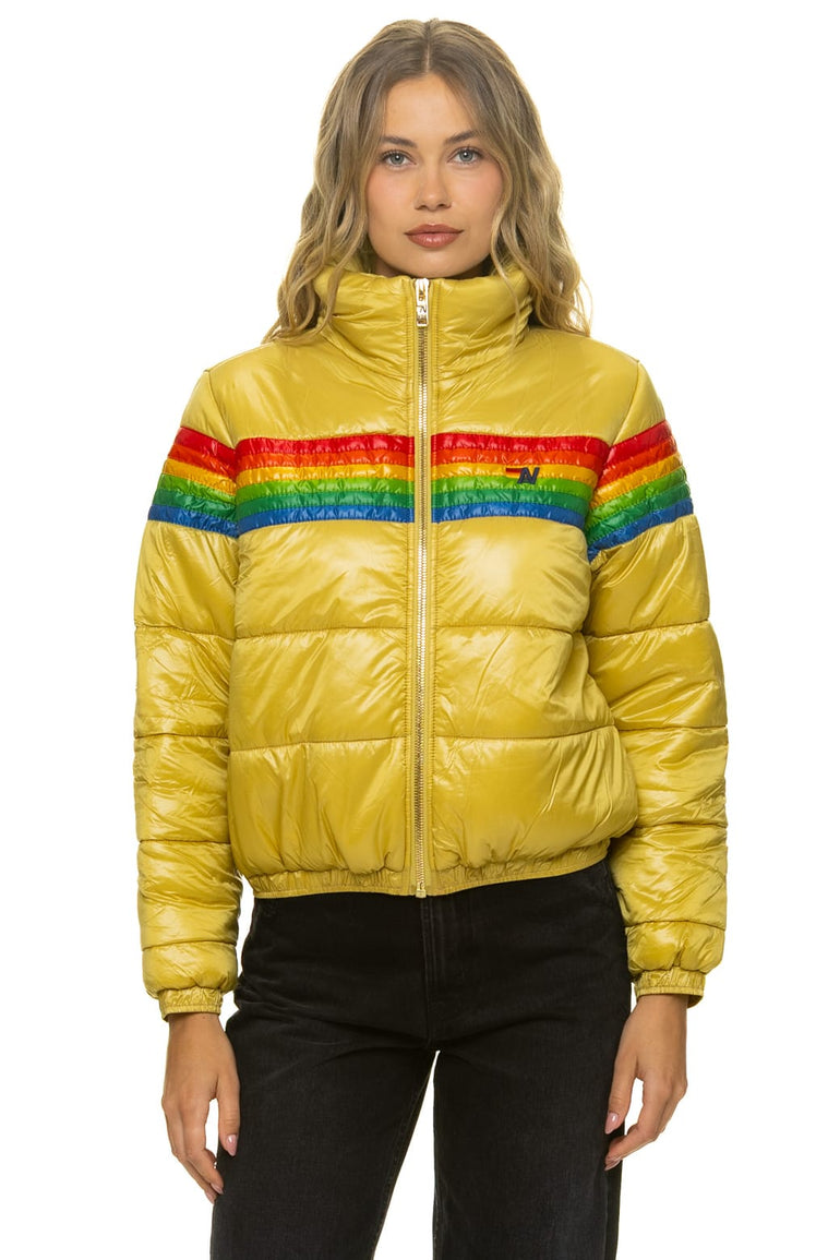 6 STRIPE LUXE APRES PUFFER JACKET - GLOSSY KHAKI