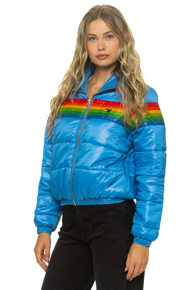6 STRIPE LUXE APRES PUFFER JACKET - GLOSSY OCEAN