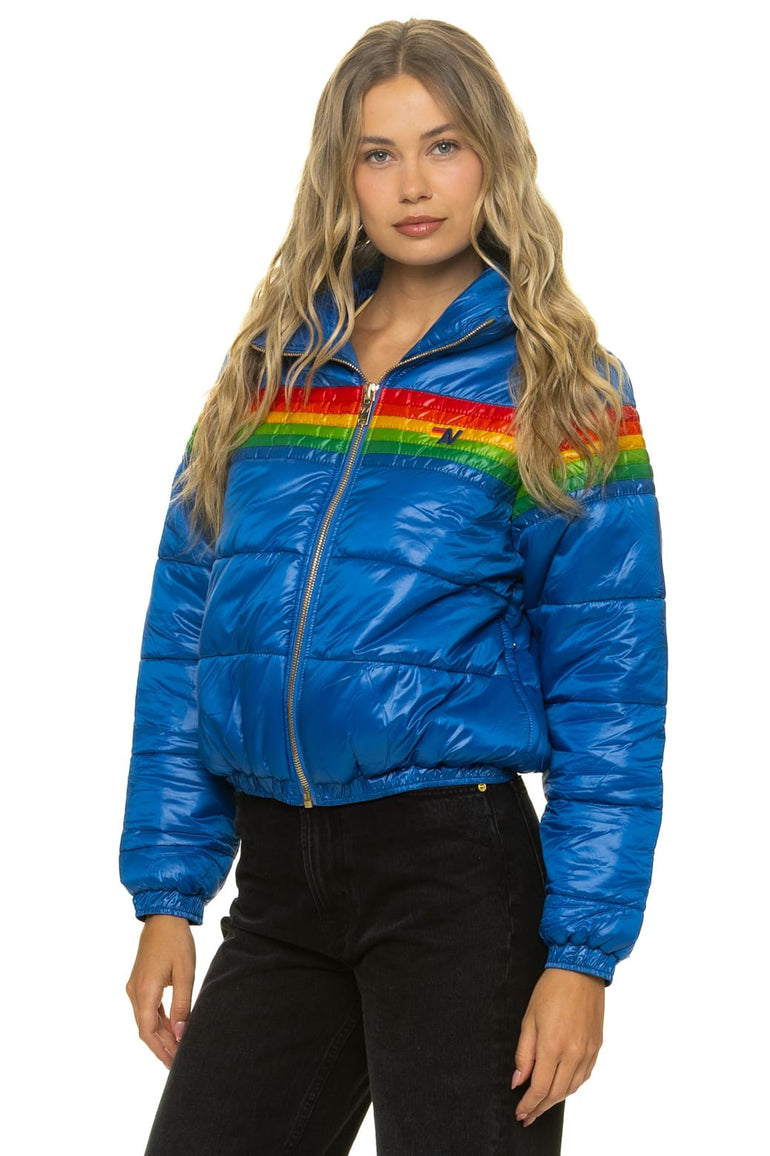 6 STRIPE LUXE APRES PUFFER JACKET - GLOSSY SNORKEL BLUE