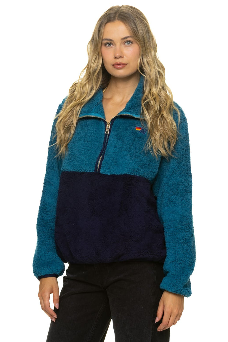 TEDDY APRES HALF ZIP COLOR BLOCK JACKET - CAPRI