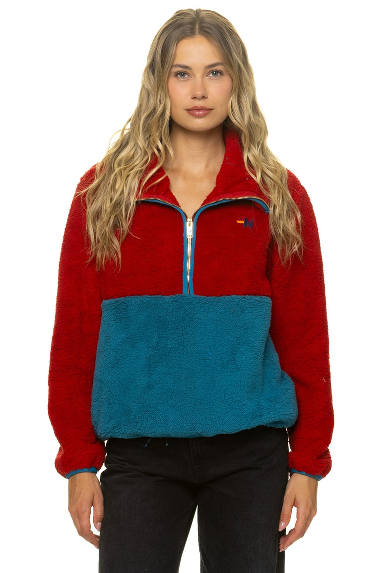 TEDDY APRES HALF ZIP COLOR BLOCK JACKET - CHERRY