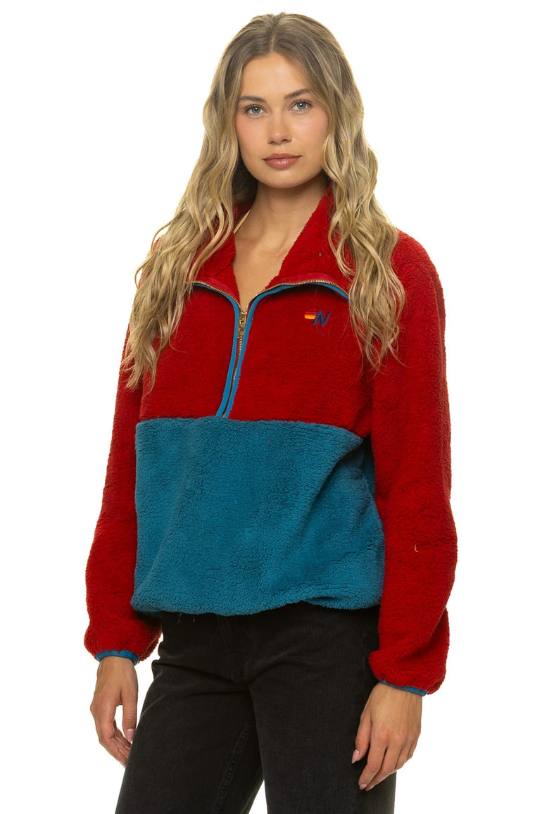 TEDDY APRES HALF ZIP COLOR BLOCK JACKET - CHERRY