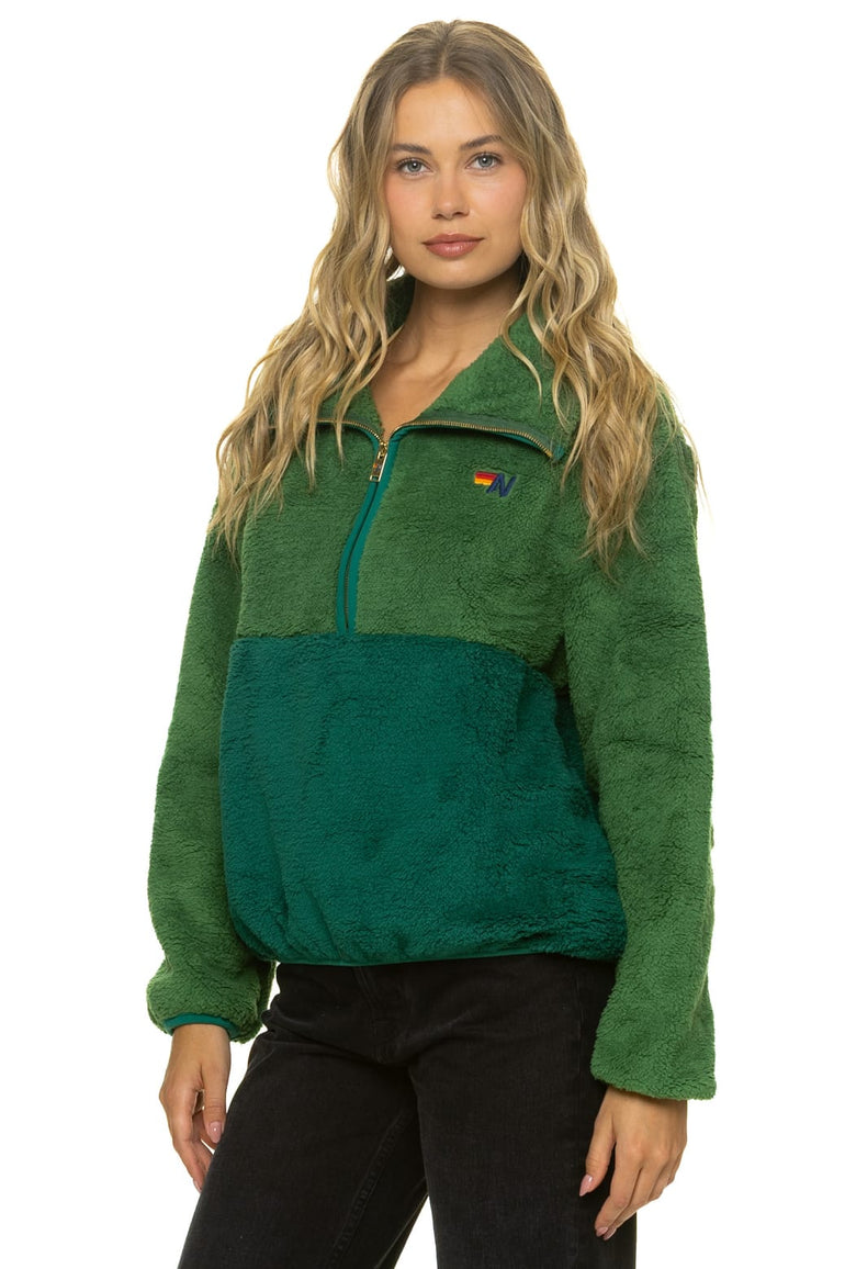 TEDDY APRES HALF ZIP COLOR BLOCK JACKET - GARDEN GREEN