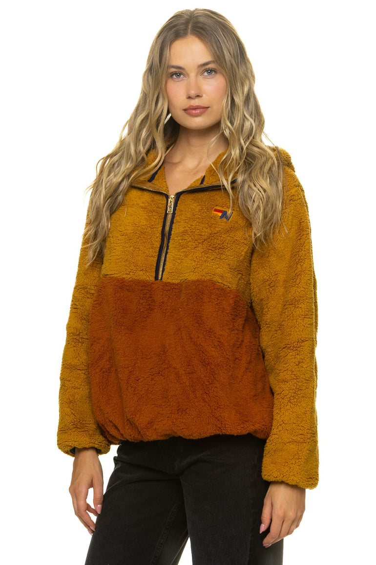 TEDDY APRES HOODED HALF ZIP COLOR BLOCK JACKET - HONEY