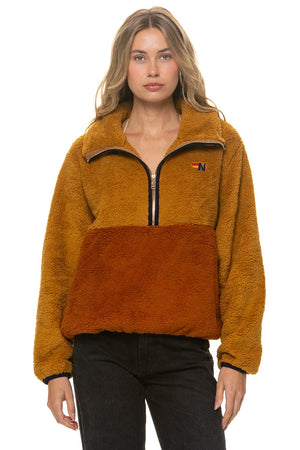 TEDDY APRES HALF ZIP COLOR BLOCK JACKET - HONEY