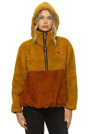 TEDDY APRES HOODED HALF ZIP COLOR BLOCK JACKET - HONEY