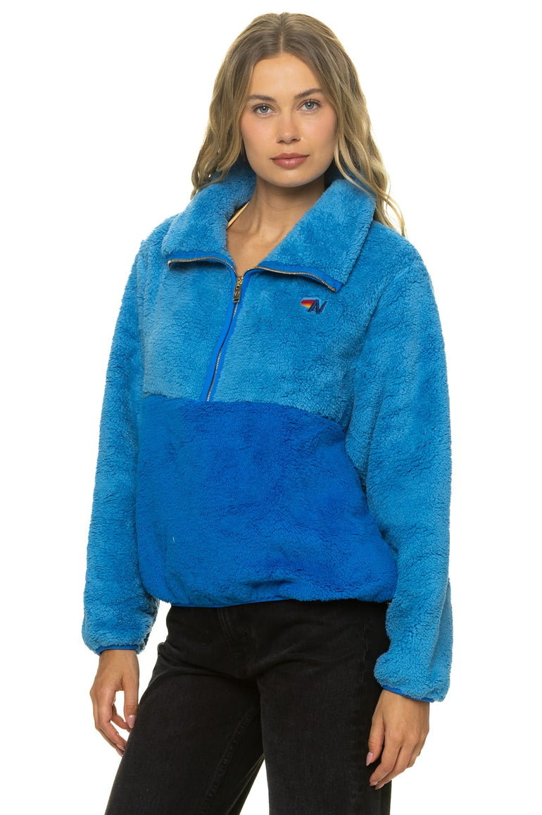 TEDDY APRES HALF ZIP COLOR BLOCK JACKET - OCEAN