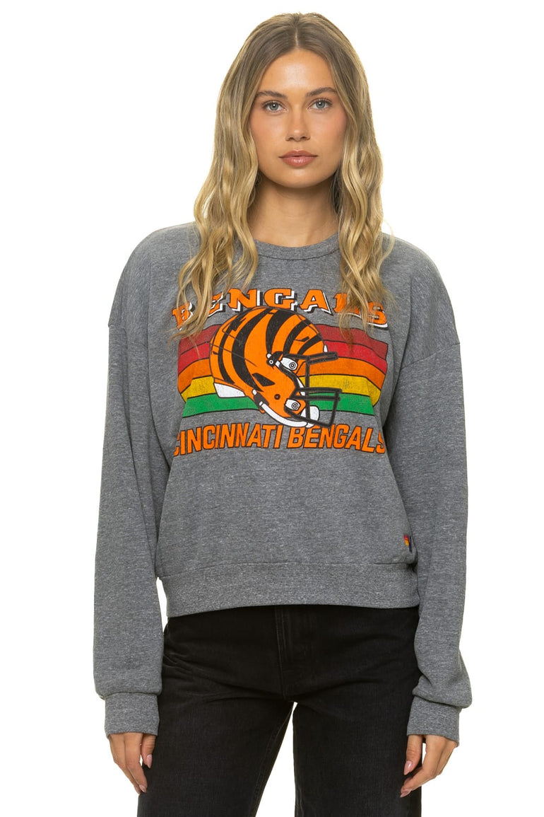 CINCINNATI BENGALS HELMET RELAXED CREW SWEATSHIRT - HEATHER