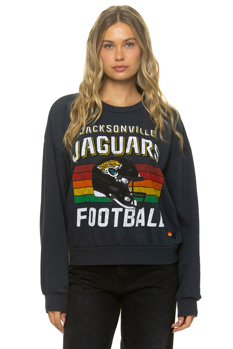 JACKSONVILLE JAGUARS HELMET RELAXED CREW SWEATSHIRT - CHARCOAL