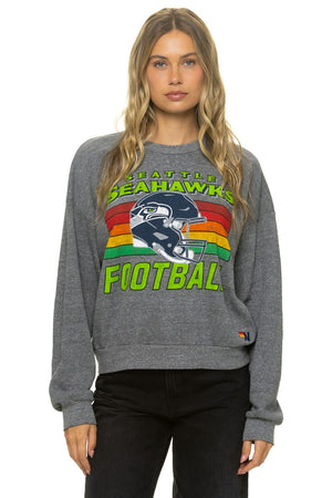 SEATTLE SEAHAWKS HELMET RELAXED CREW SWEATSHIRT - HEATHER GREY