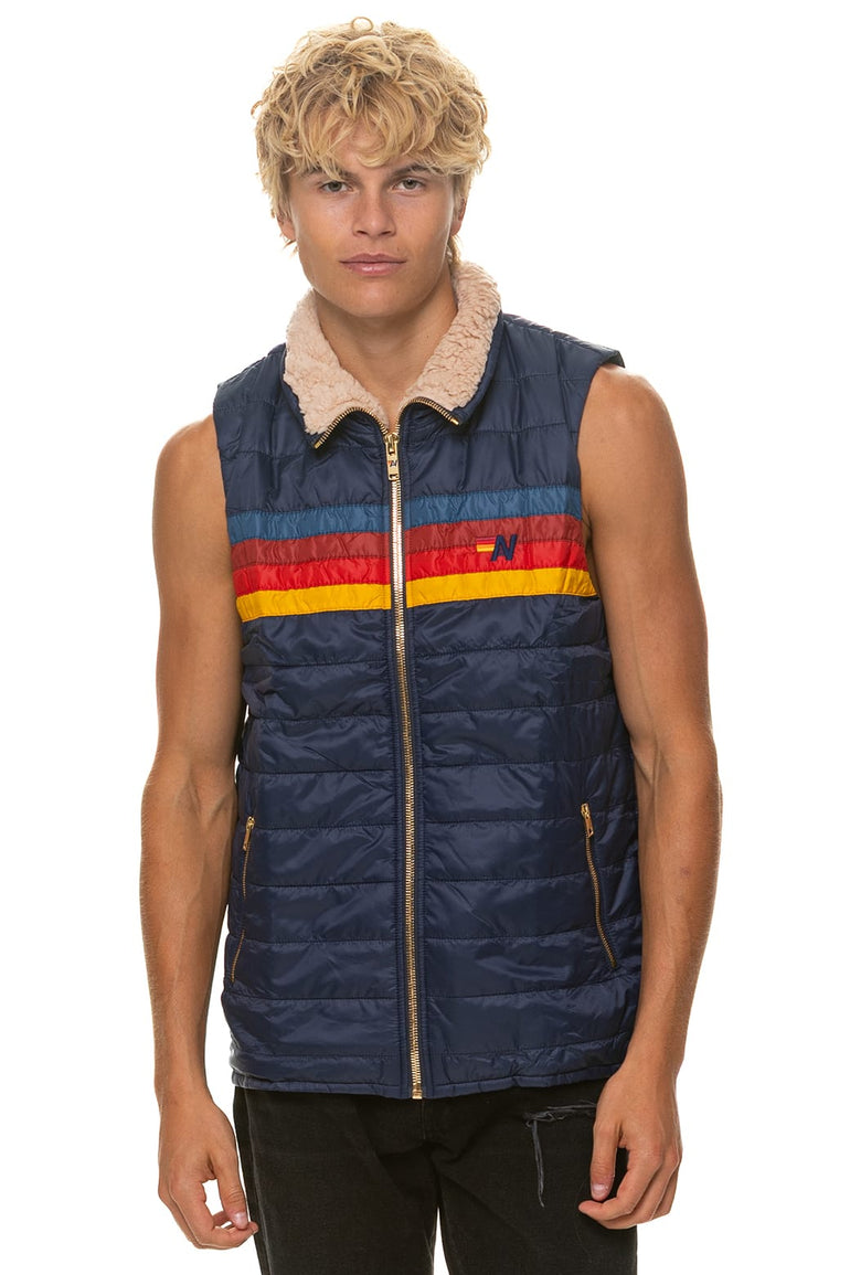 MEN'S 4 STRIPE VEST SHERPA - NAVY