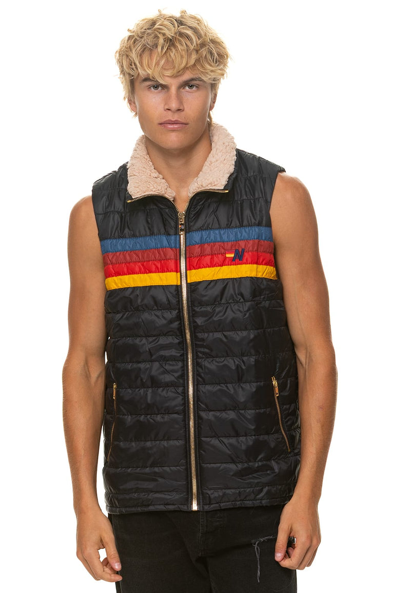 MEN'S 4 STRIPE VEST SHERPA - BLACK