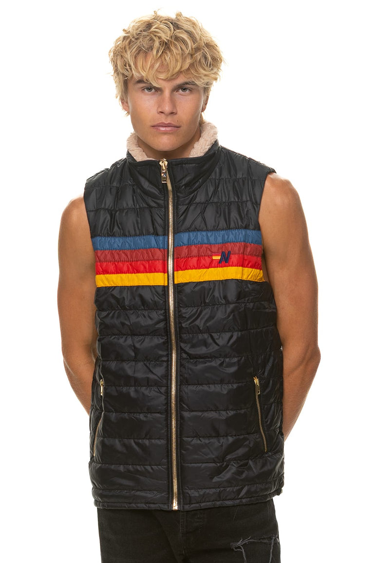 MEN'S 4 STRIPE VEST SHERPA - BLACK
