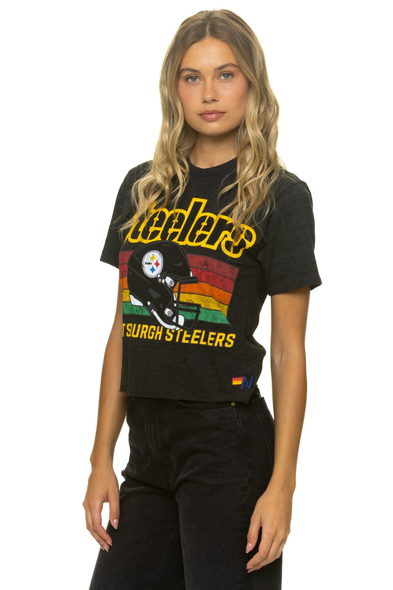 PITTSBURGH STEELERS HELMET BOYFRIEND TEE - BLACK