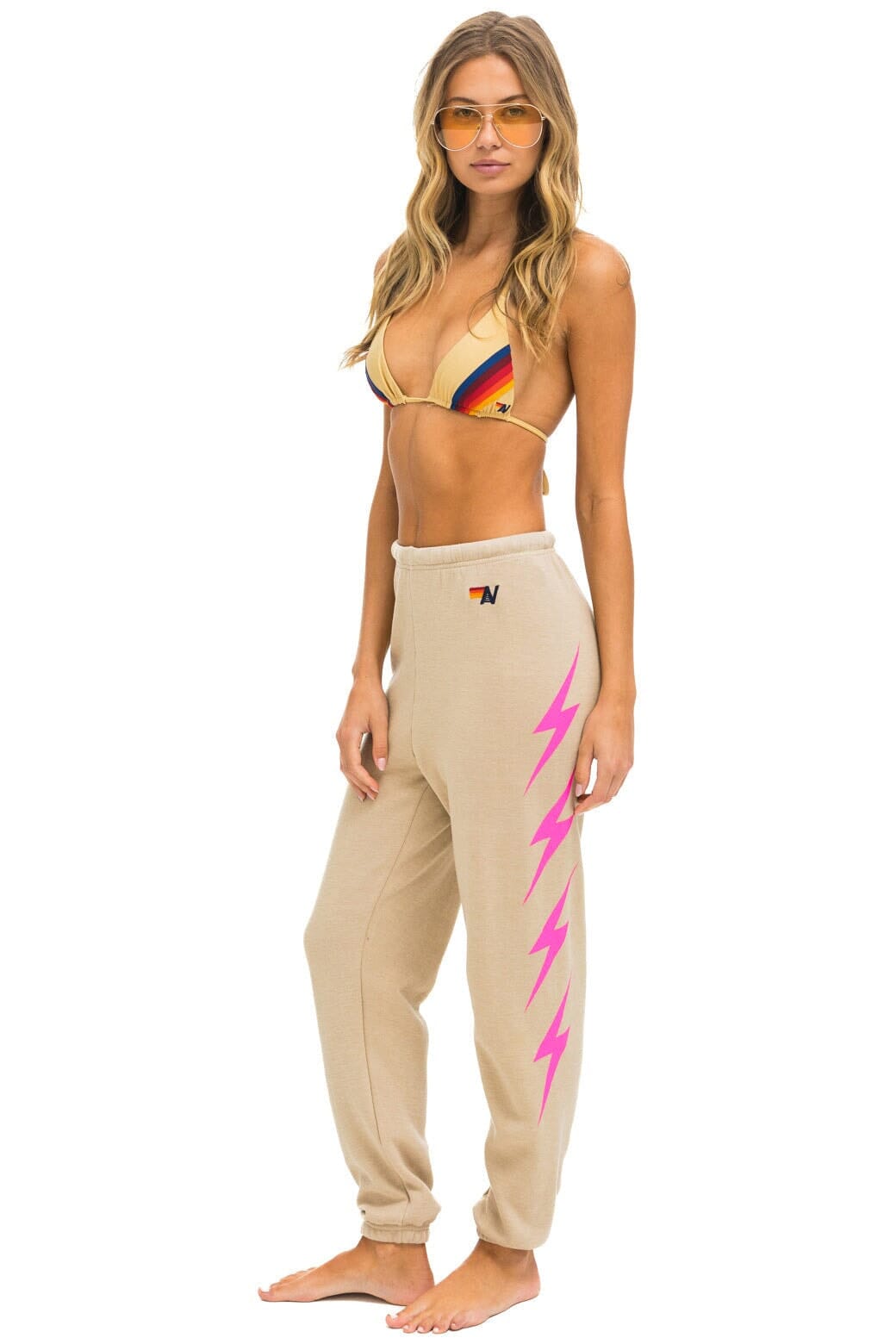 BOLT 4 SWEATPANTS - SAND // NEON PINK Women's Sweatpants Aviator Nation 