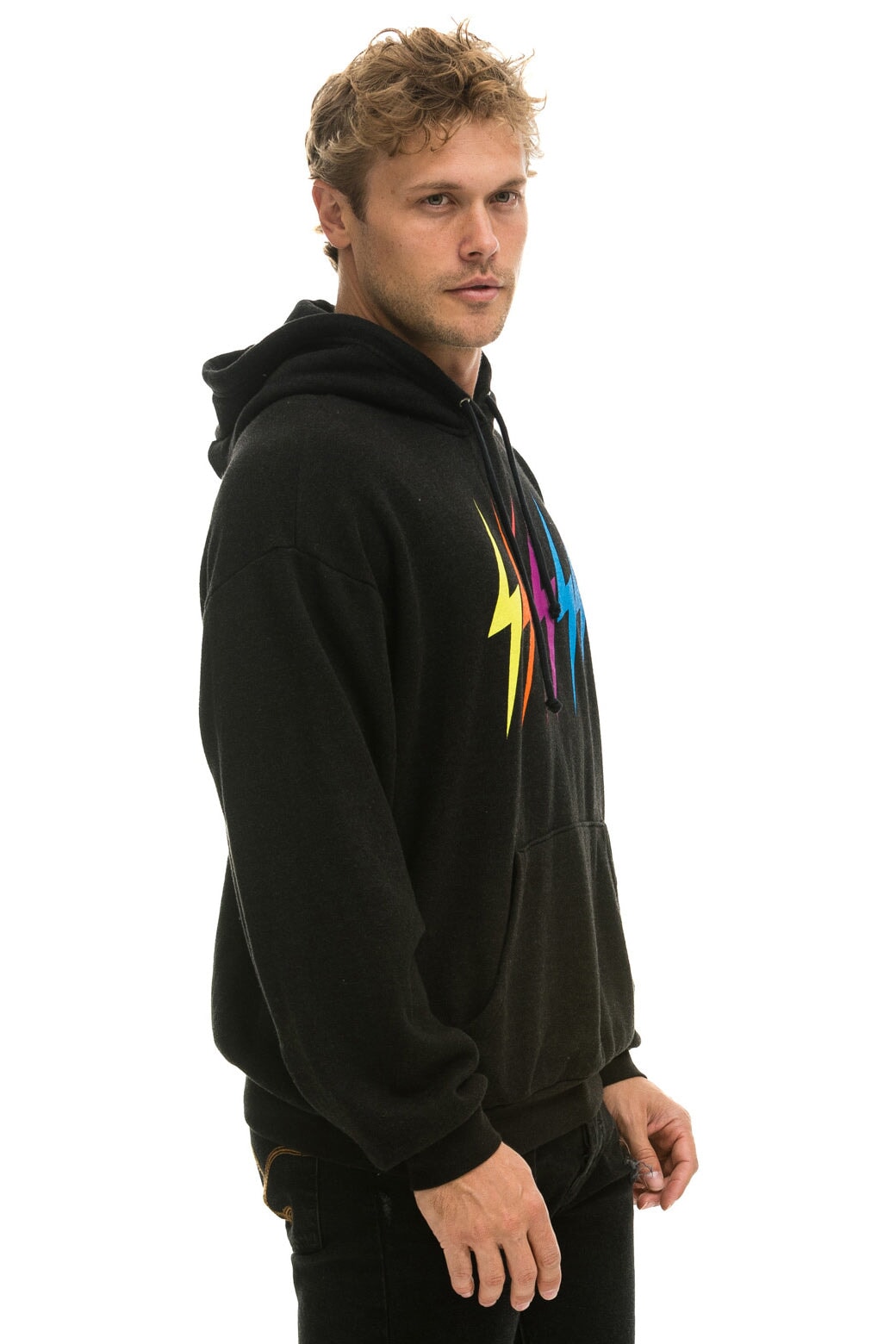 BOLT GRADIENT RELAXED PULLOVER HOODIE - BLACK // RAINBOW Hoodie Aviator Nation 