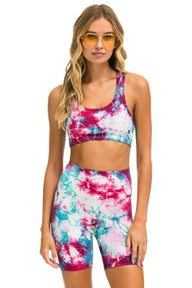 HAND DYED 6 INCH HI-RISE BIKER SHORT - TIE DYE TURQUOISE Women's Active Shorts Aviator Nation 