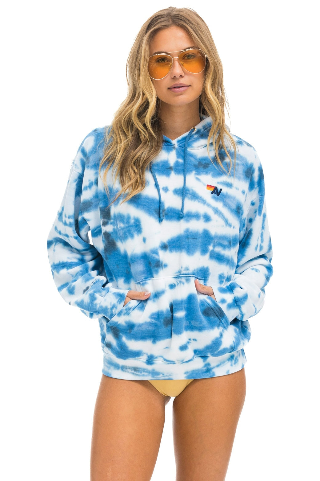 HAND DYED PULLOVER HOODIE RELAXED - TIE DYE BLUE Hoodie Aviator Nation 