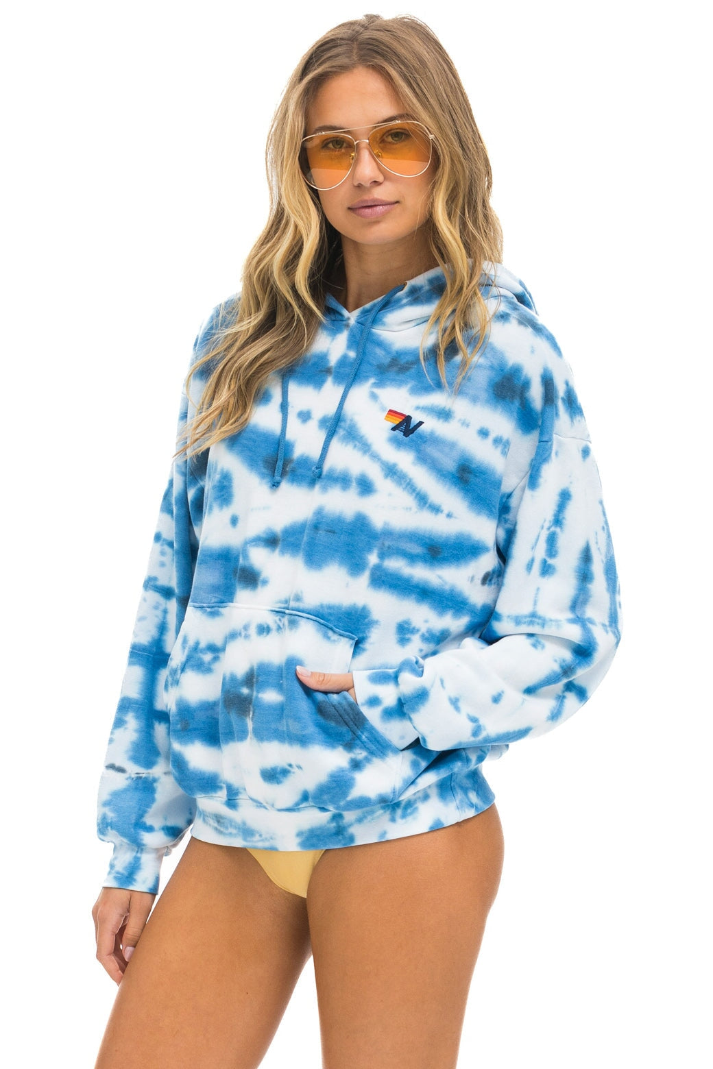 HAND DYED PULLOVER HOODIE RELAXED - TIE DYE BLUE Hoodie Aviator Nation 