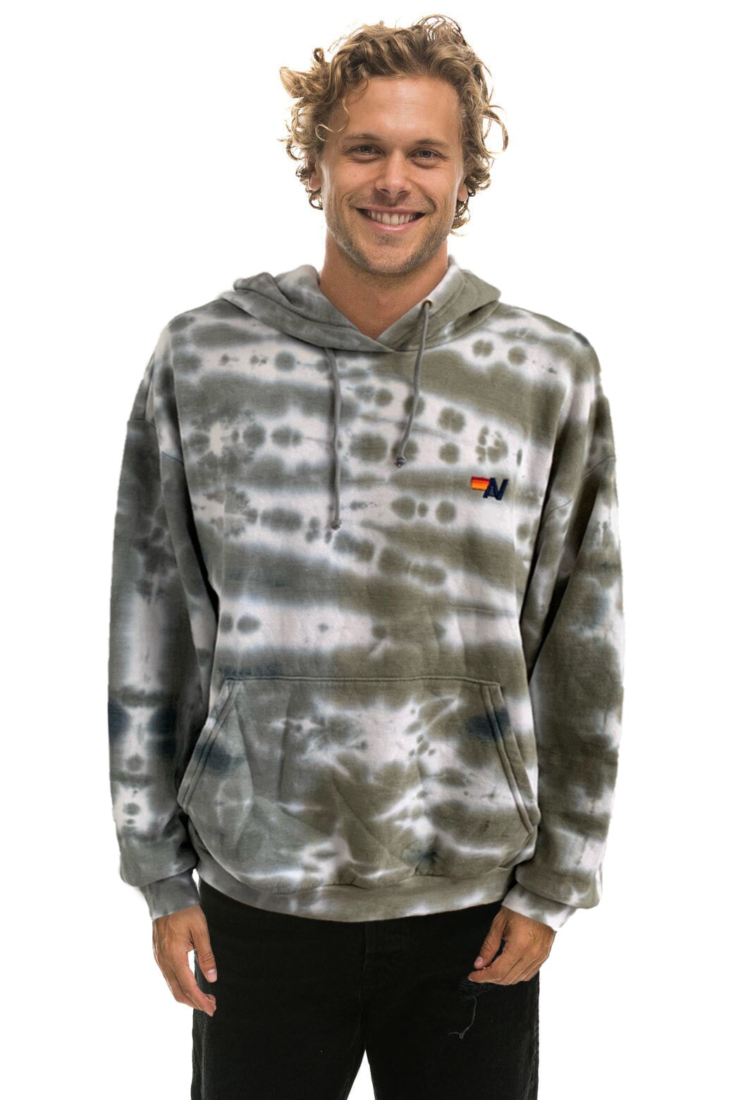 HAND DYED PULLOVER HOODIE RELAXED - TIE DYE GREY // OLIVE Hoodie Aviator Nation 