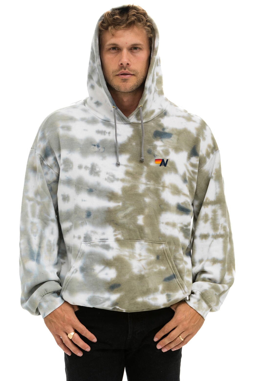 HAND DYED PULLOVER HOODIE RELAXED - TIE DYE GREY // OLIVE Hoodie Aviator Nation 