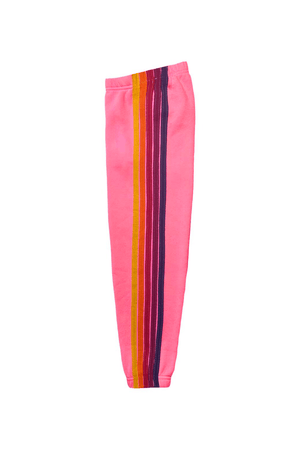KID'S 5 STRIPE SWEATPANTS - NEON PINK