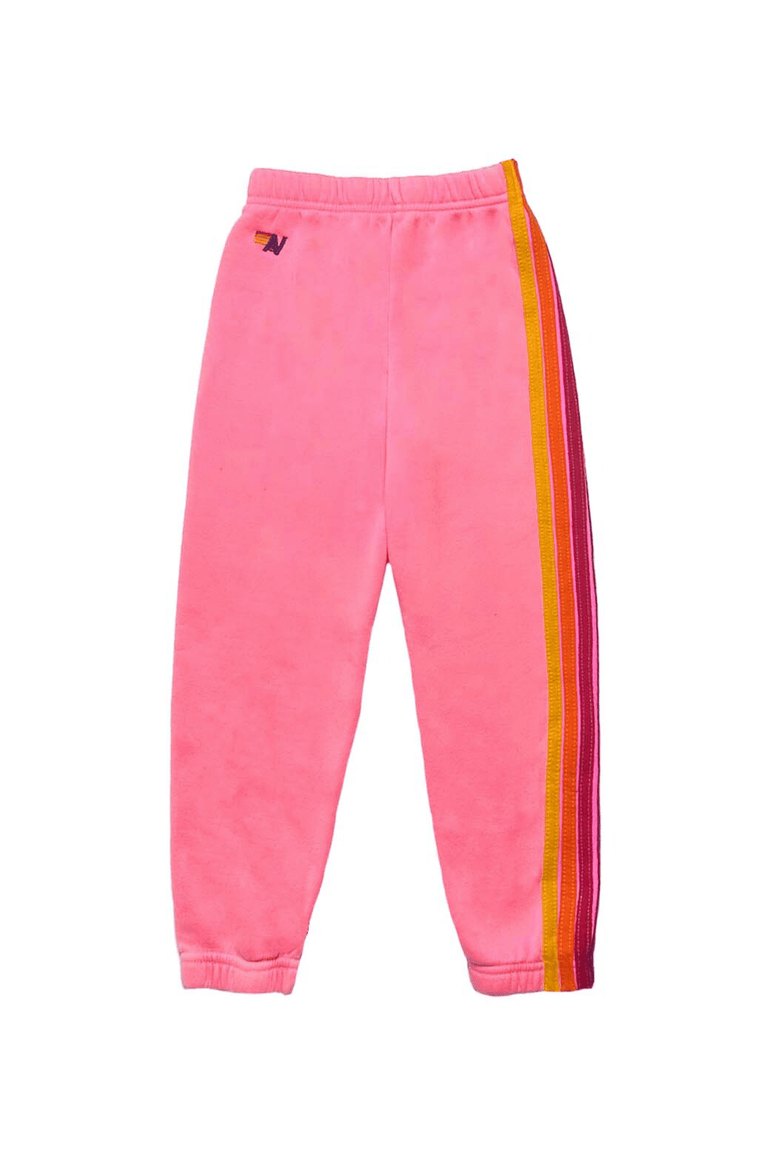KID'S 5 STRIPE SWEATPANTS - NEON PINK
