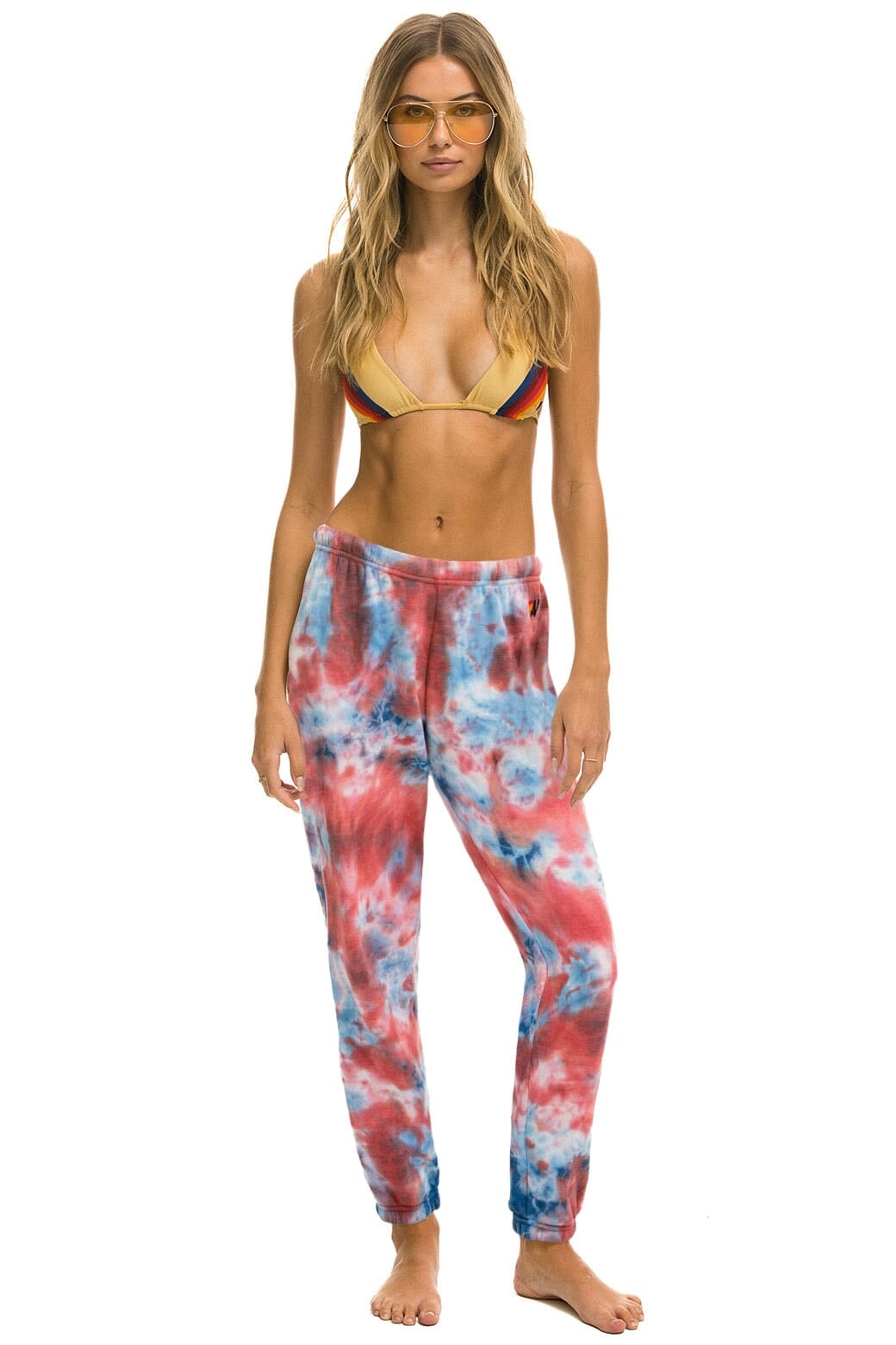 LIGHT WEIGHT HAND DYED SWEATPANTS - TIE DYE RED Women's Sweatpants Aviator Nation 