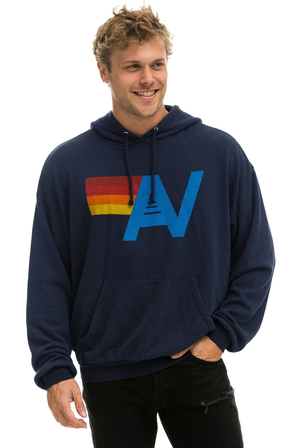 LOGO PULLOVER RELAXED HOODIE - NAVY Hoodie Aviator Nation 