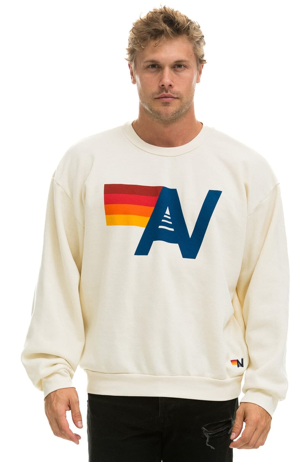 LOGO RELAXED CREW SWEATSHIRT - VINTAGE WHITE Sweatshirt Aviator Nation 