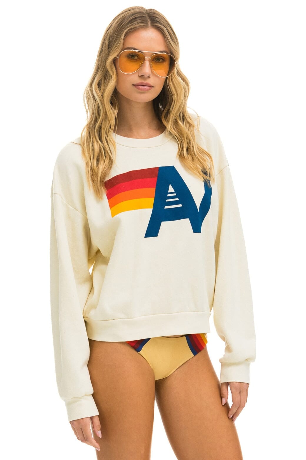 LOGO RELAXED CREW SWEATSHIRT - VINTAGE WHITE Sweatshirt Aviator Nation 