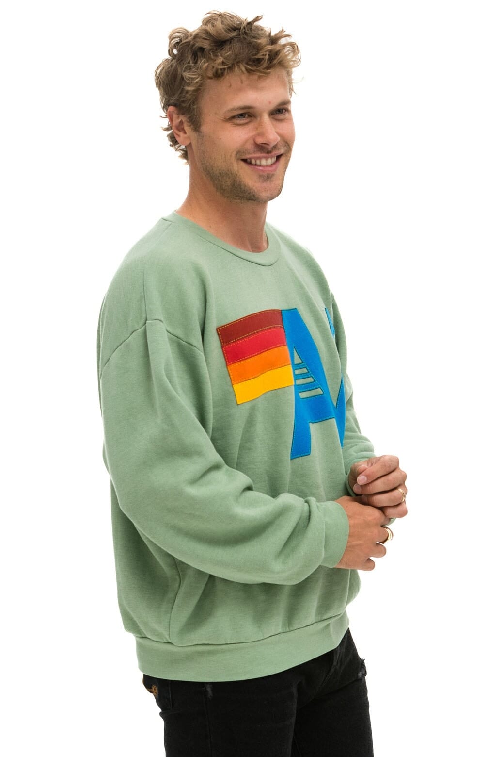 LOGO STITCH RELAXED CREW SWEATSHIRT - SAGE Sweatshirt Aviator Nation 